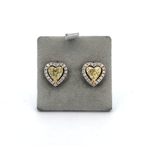 18KT GIA NFY Heart Diamond Earrings