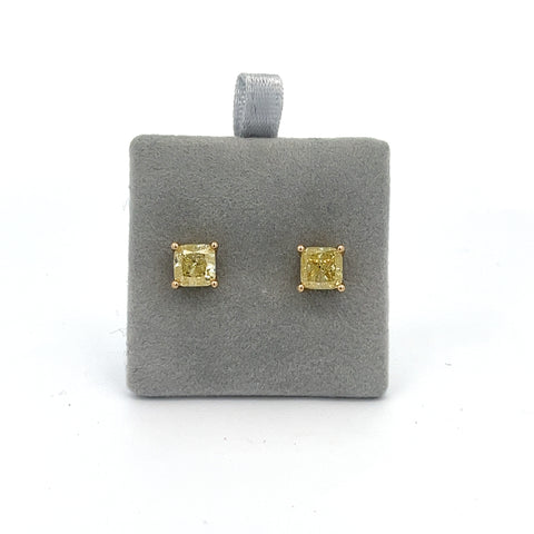 18KT YG NFY Cushion Diamond Earrings