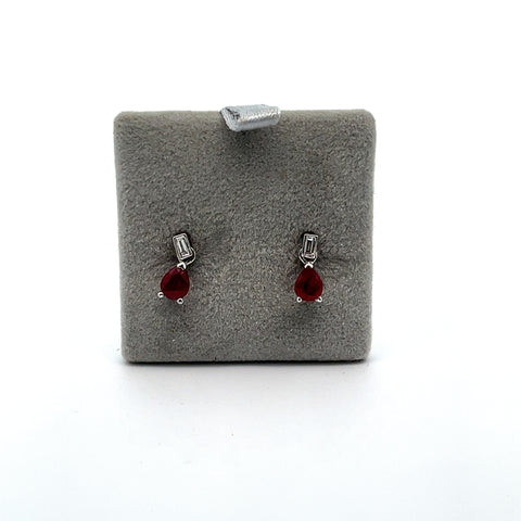 18KT WG Pear Ruby Drop Earrings