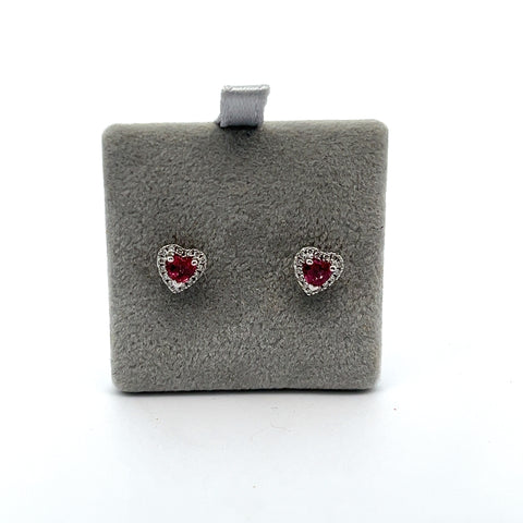 18KT WG Heart Ruby Halo Earrings