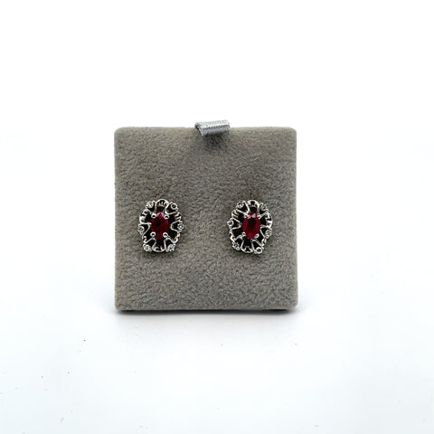 18KT WG Oval Ruby Motif Earrings