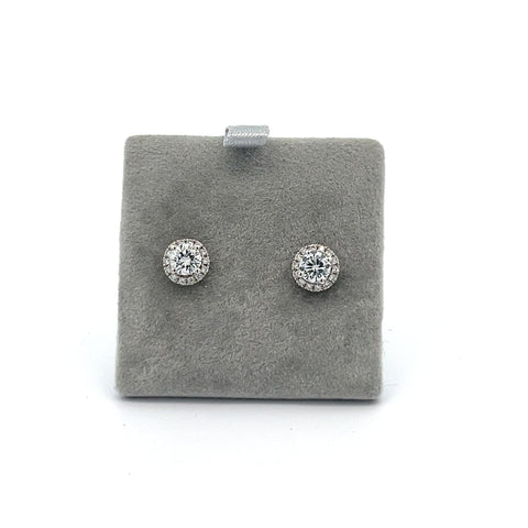 18KT WG Round Diamond Halo Earrings