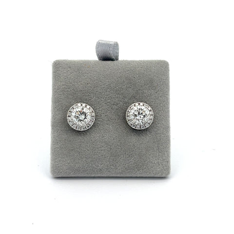 18KT WG Round Diamond Halo Earrings