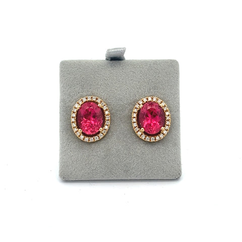 EARTOURM1 - 18KT YG Oval Tourmaline Halo Earrings