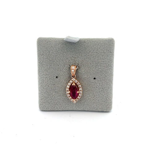 18KT RG Marquise Ruby Halo Pendant