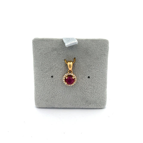 18KT YG Round Ruby Halo Pendant