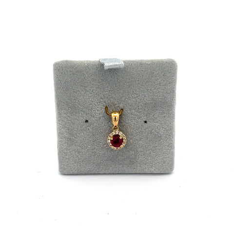 18KT YG Round Ruby Halo Pendant