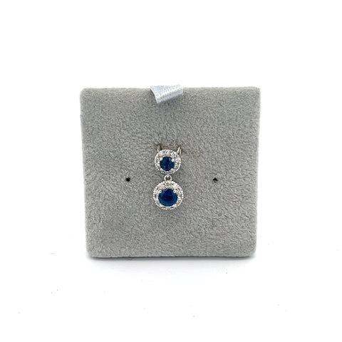 18KT WG Round Sapphire Halo Drop Pendant