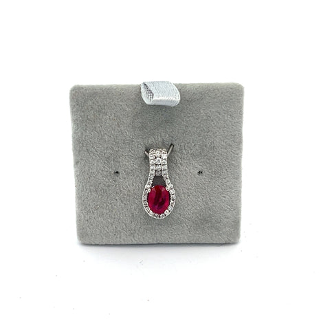 18KT WG Oval Ruby Halo Pendant