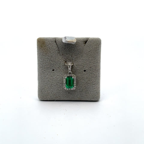 18KT WG Octagonal Emerald Halo Pendant