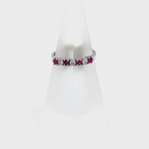 PS0101 - 18KT WG Round Pink Sapphire and Diamond 7 stone