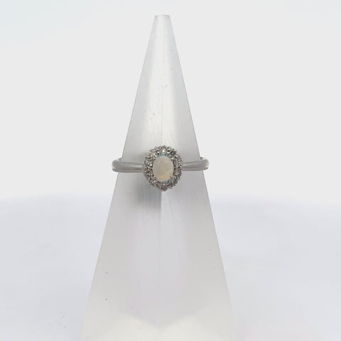 OPAL2 - Platinum Oval Opal and Diamond Ring