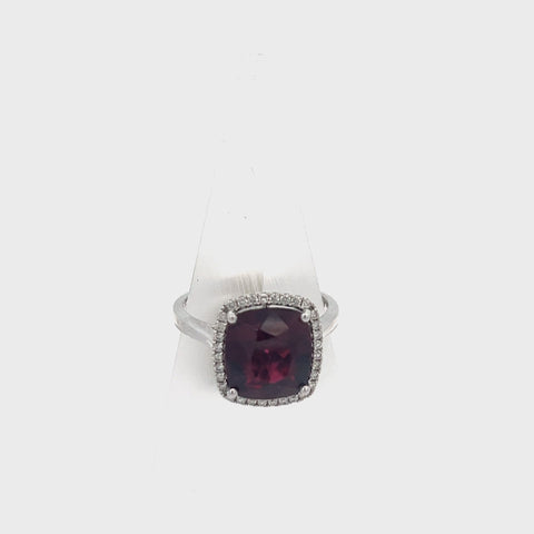 GARN2 - 18KT WG Cusion Rhodolite Garnet Ring