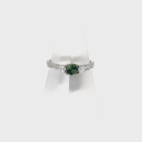 GS0176 - Platinum Round Green Sapphire and Pear Diamond Ring