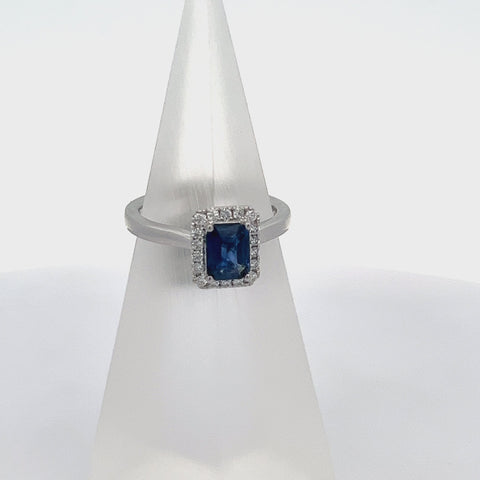 S0175 - Platinum Oct Sapphire Halo Ring